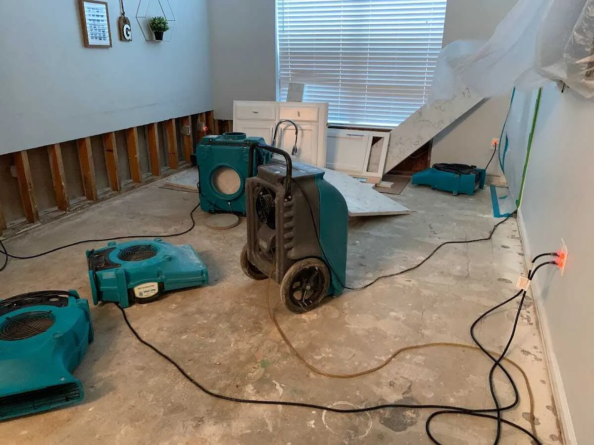 Dehumidifier in flood-cut room for Water Damage Restoration in Ocean